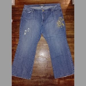 Old Navy floral boot cut denim distressed jeans